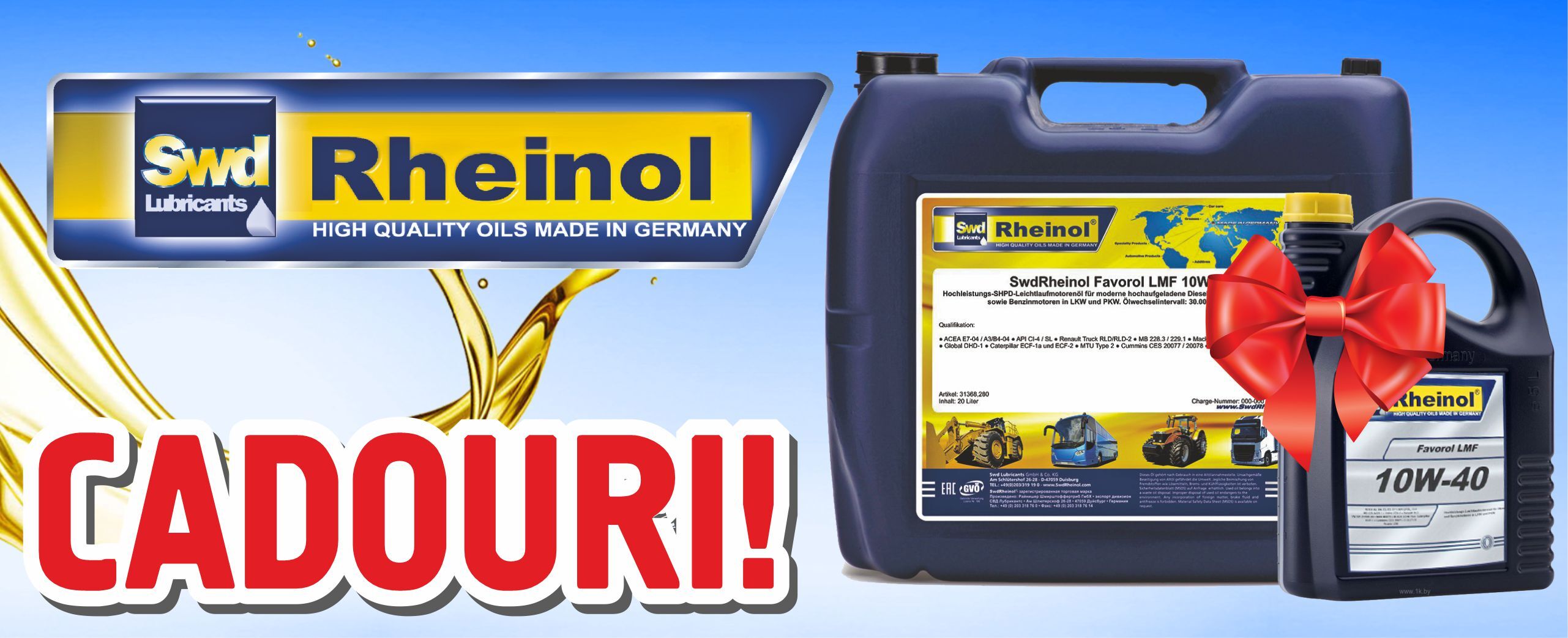 Ofertă de la Rheinol: la achiziționarea uleiurilor de motor și hidraulice - un recipient cadou!